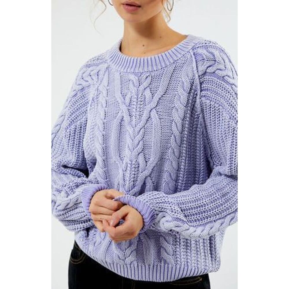 Free People Cable Knit Sweater Lavender Chunky Pullover Size M